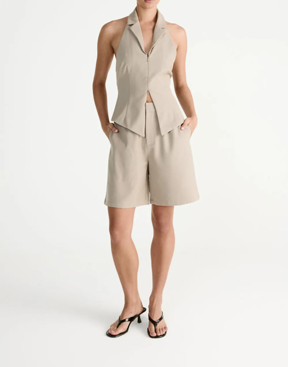 Three Dimensional Cutting High Waist Wide Leg Short Style