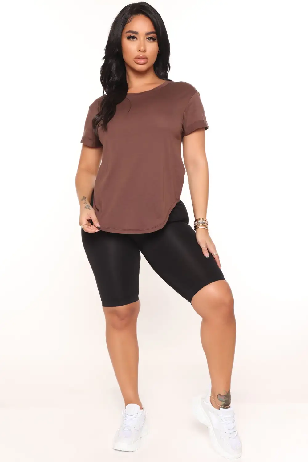 Annie Cuffed Short Sleeve Top - Chocolate