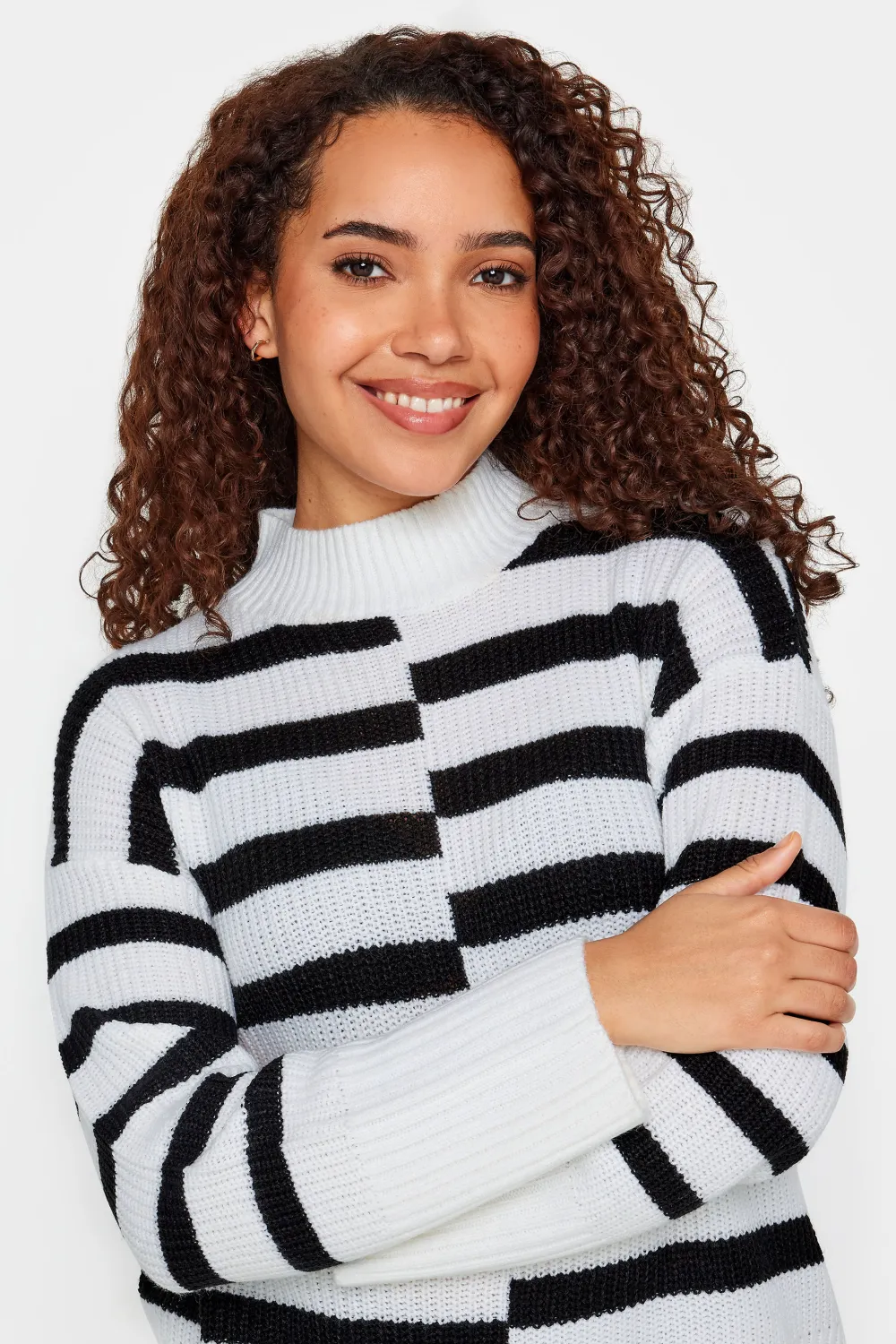 M&Co White & Black Contrast Stripe Turtle Neck Jumper