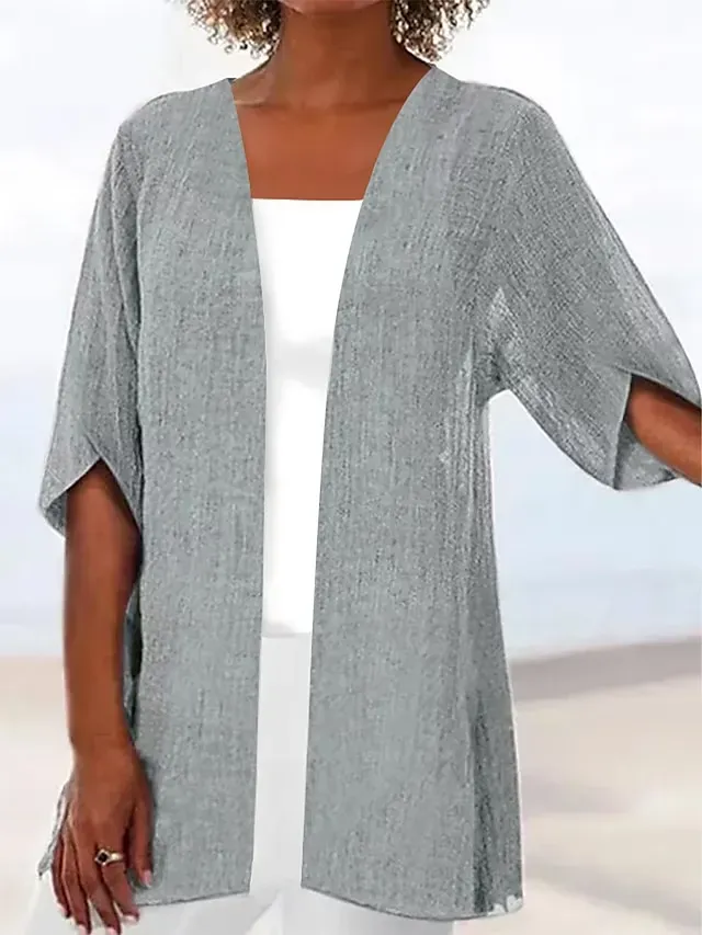 Women's Casual Jacket Dailywear V Neck Solid Color Comfortable Designer Outerwear Long Sleeve Summer Blue S