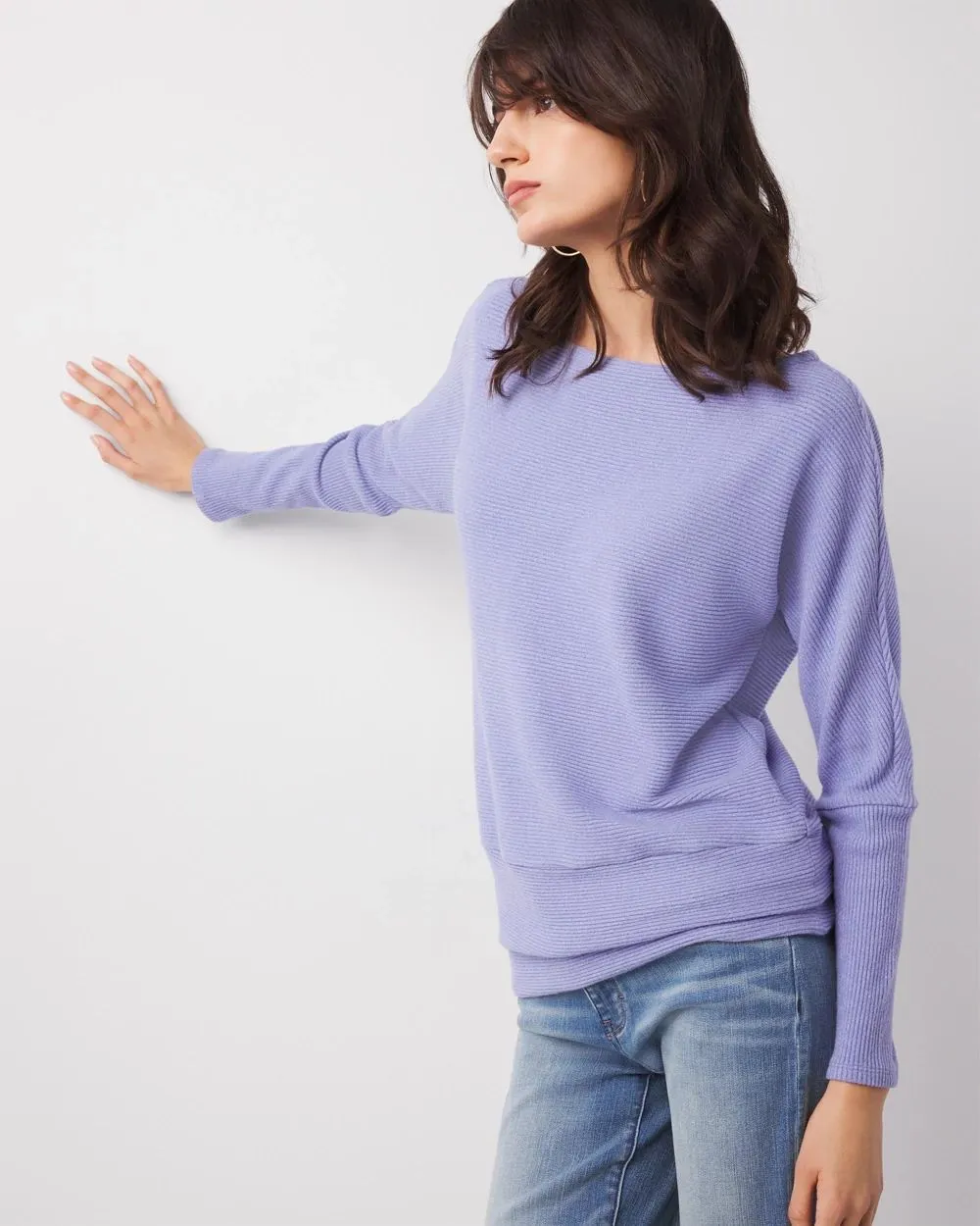 Petite Off-The-Shoulder Ribbed Snit Pullover