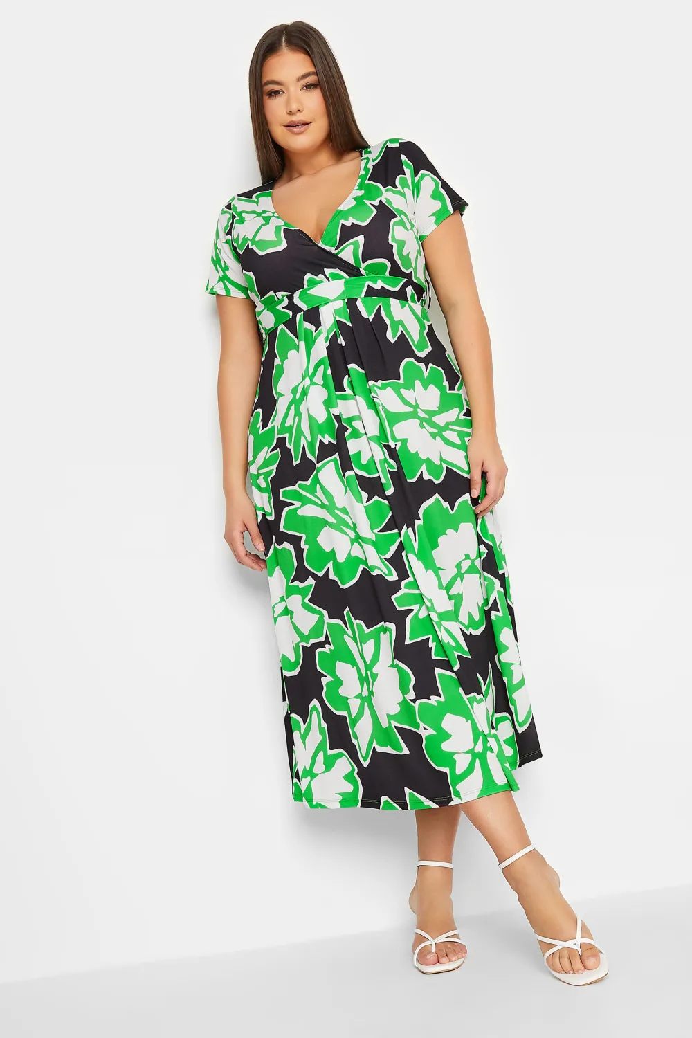 YOURS Curve Black Floral Print Wrap Front Midaxi Dress