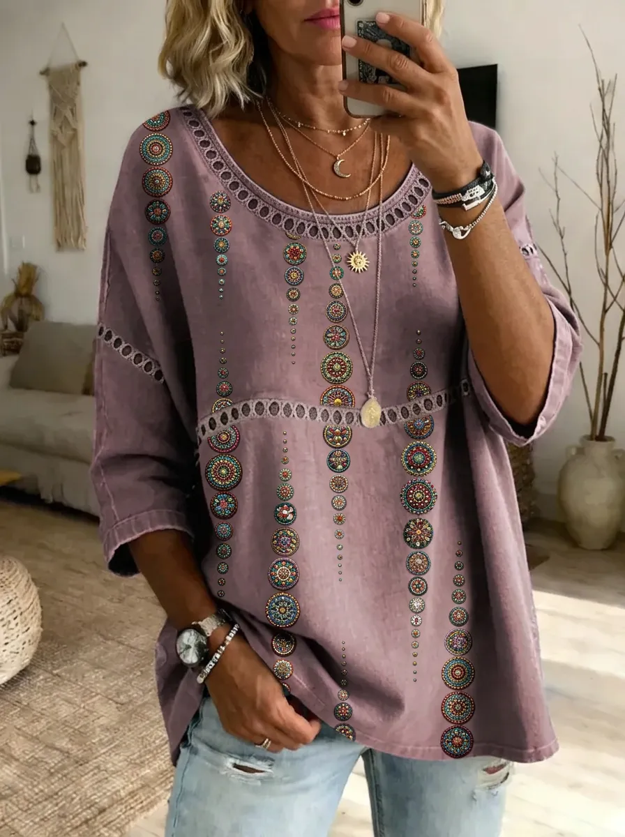 Women's Nashville Boho Mandala Printed Loose Top