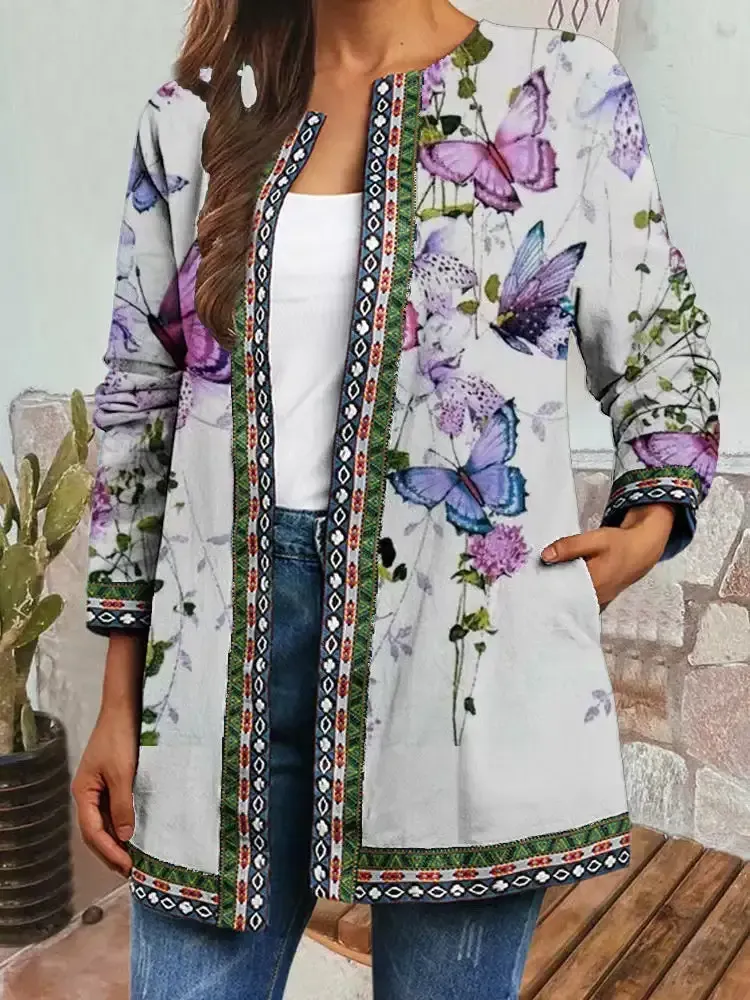 Printed Long Sleeve Coat Jacket Cardigan Women's Top