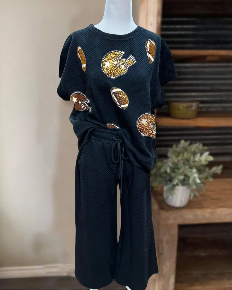 Football And Helmet Sequins Quilted Set