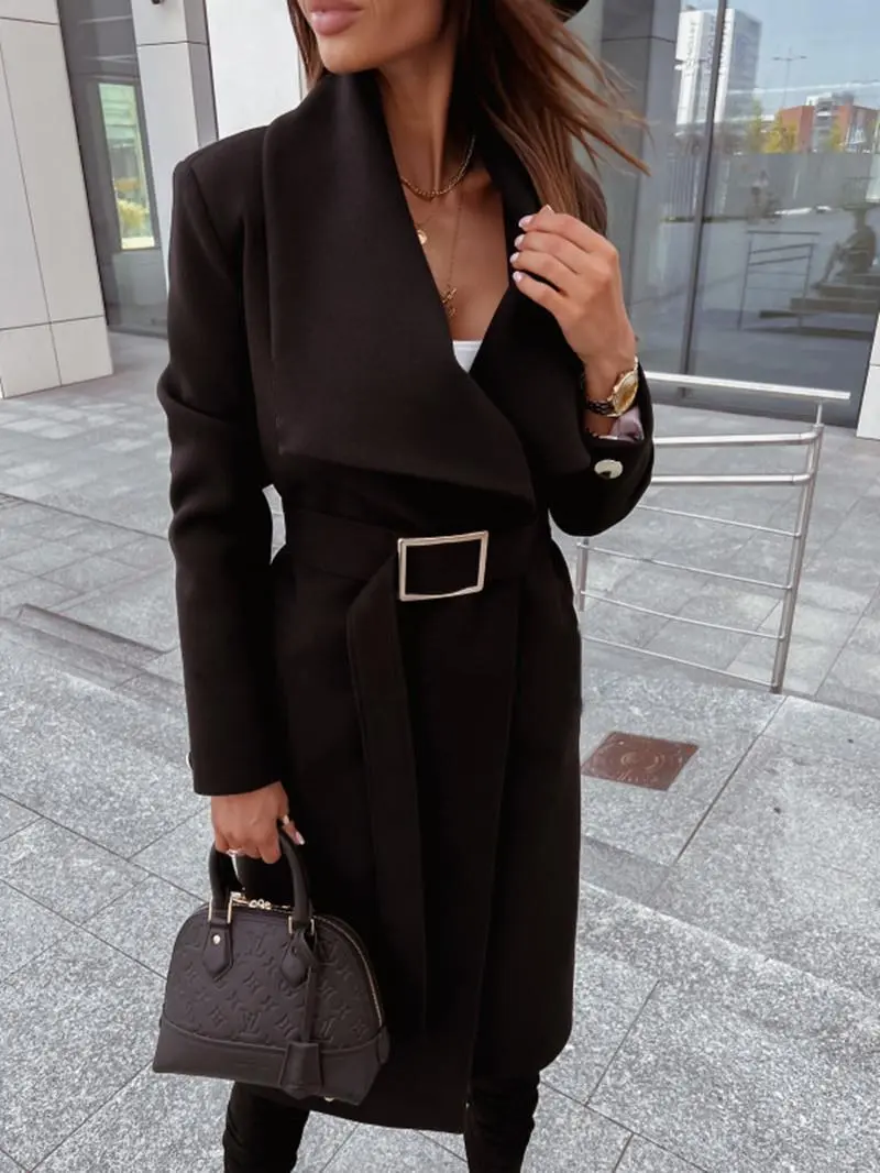 Belted long sleeve big collar Coat