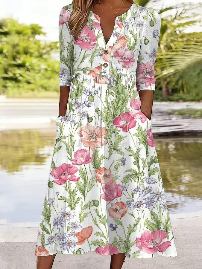 Women's Casual Spring Print V-Neck Dress