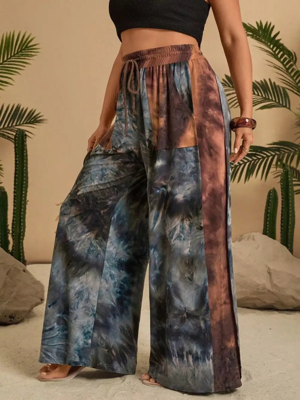 Full Size Tie Dye Wide Leg Pants Plus Size