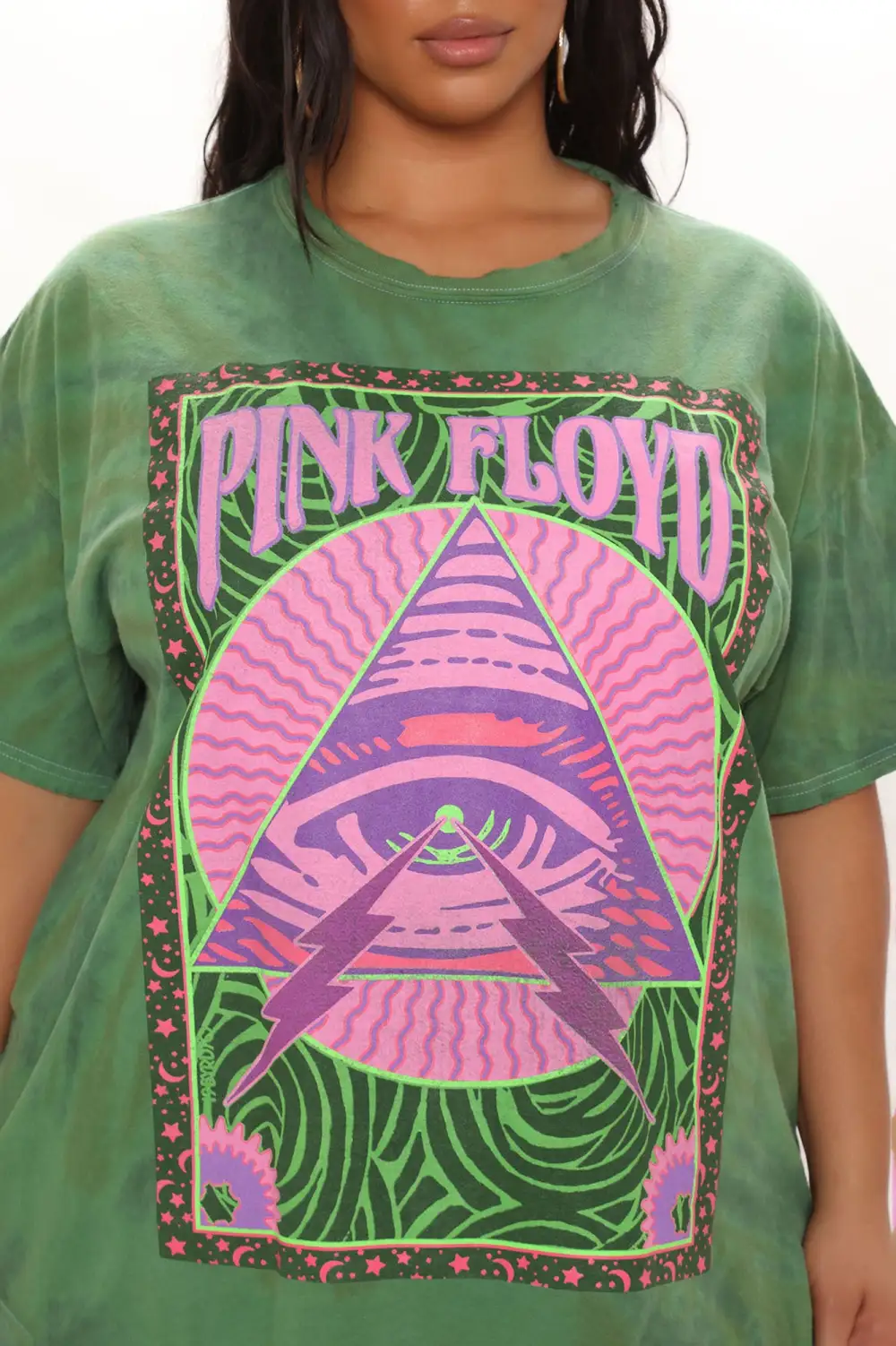 Pink Floyd Distressed Oversized Tie Dye Top - Green