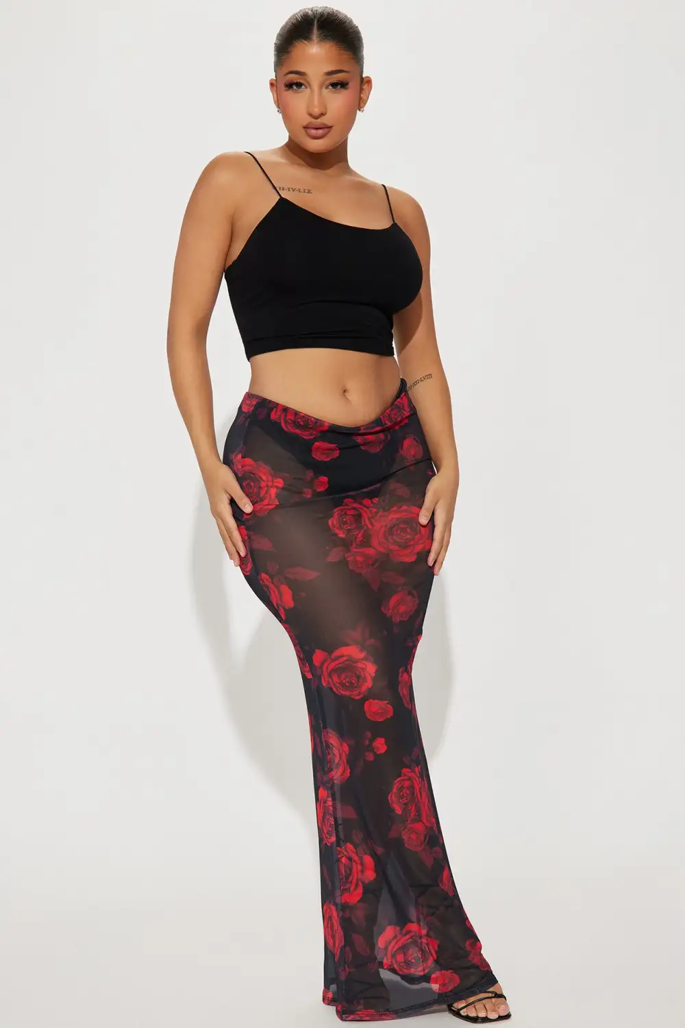 Summer Breeze Printed Mesh Maxi Skirt - Red