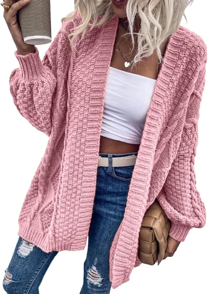 Dyexces Womens Oversized Cardigan Sweaters Open Front Cable Knit Lantern Long Sleeve Chunky Outwear Coats