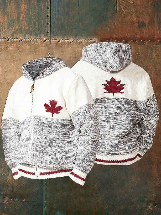 Men's Vintage Canadian Maple Leaf Zip-Up Sweater