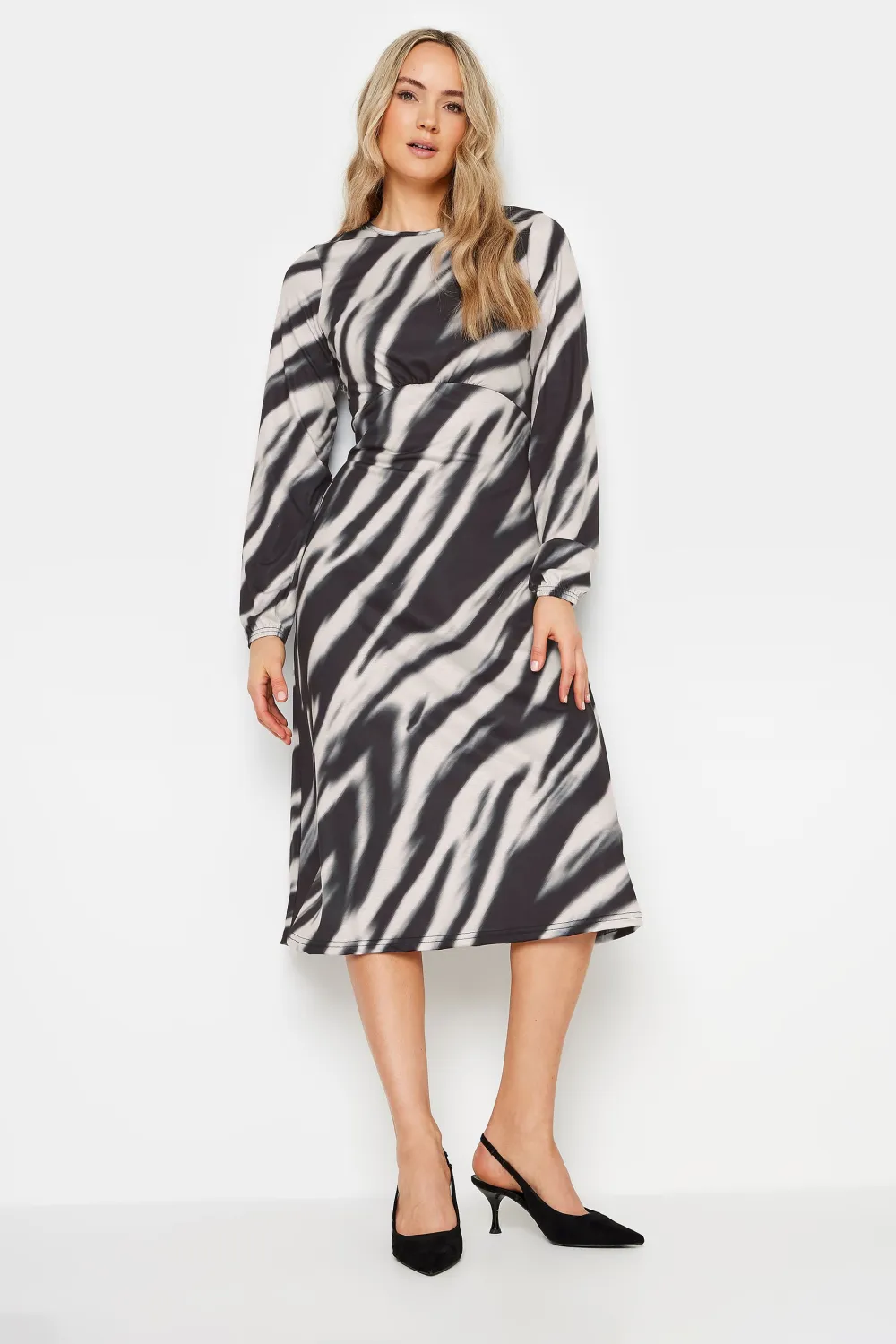 LTS Tall Black Abstract Stripe Print Midi Dress