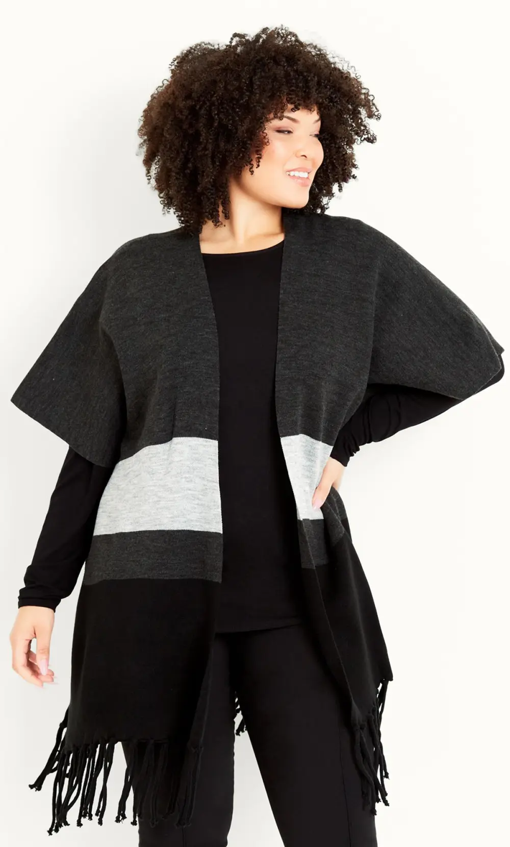 Evans Grey Colour Block Wrap Cardigan
