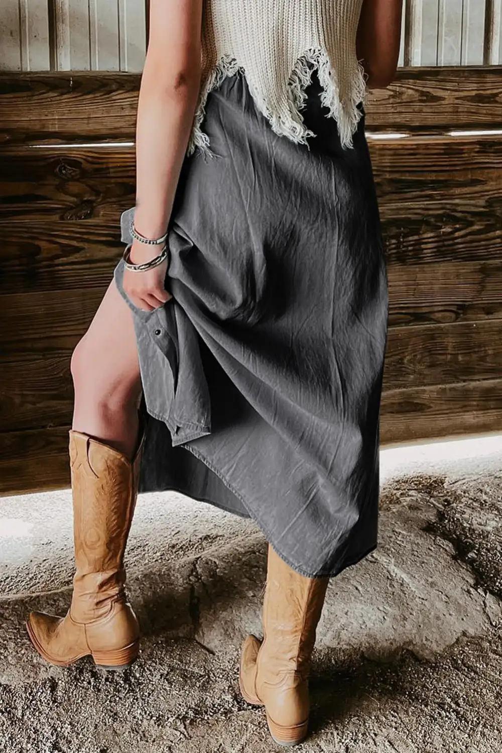 Denim Button Front Fully Skirt