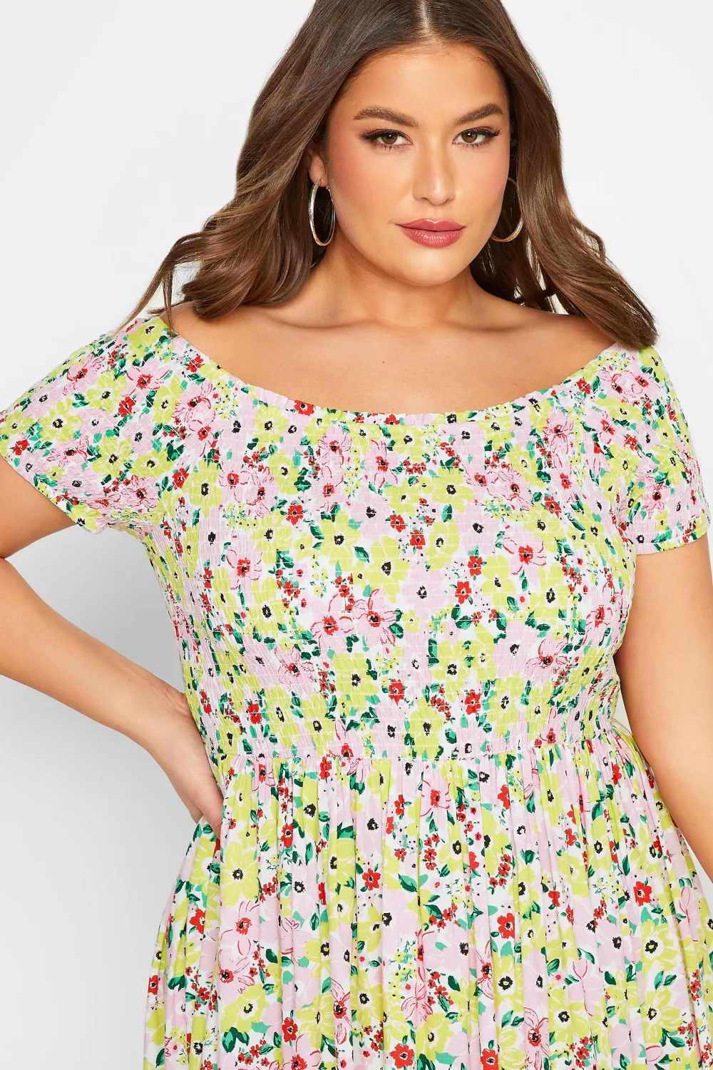 YOURS Curve White Floral Print Shirred Maxi Dress