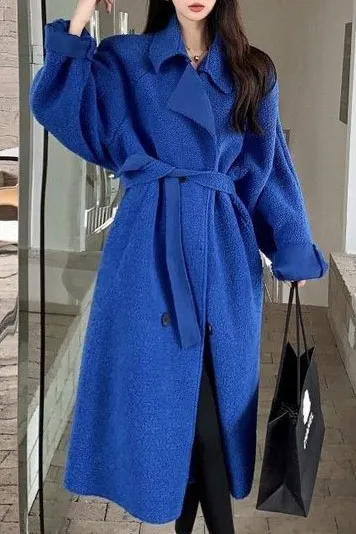 Solid Sherpa Belt Lapel Coat