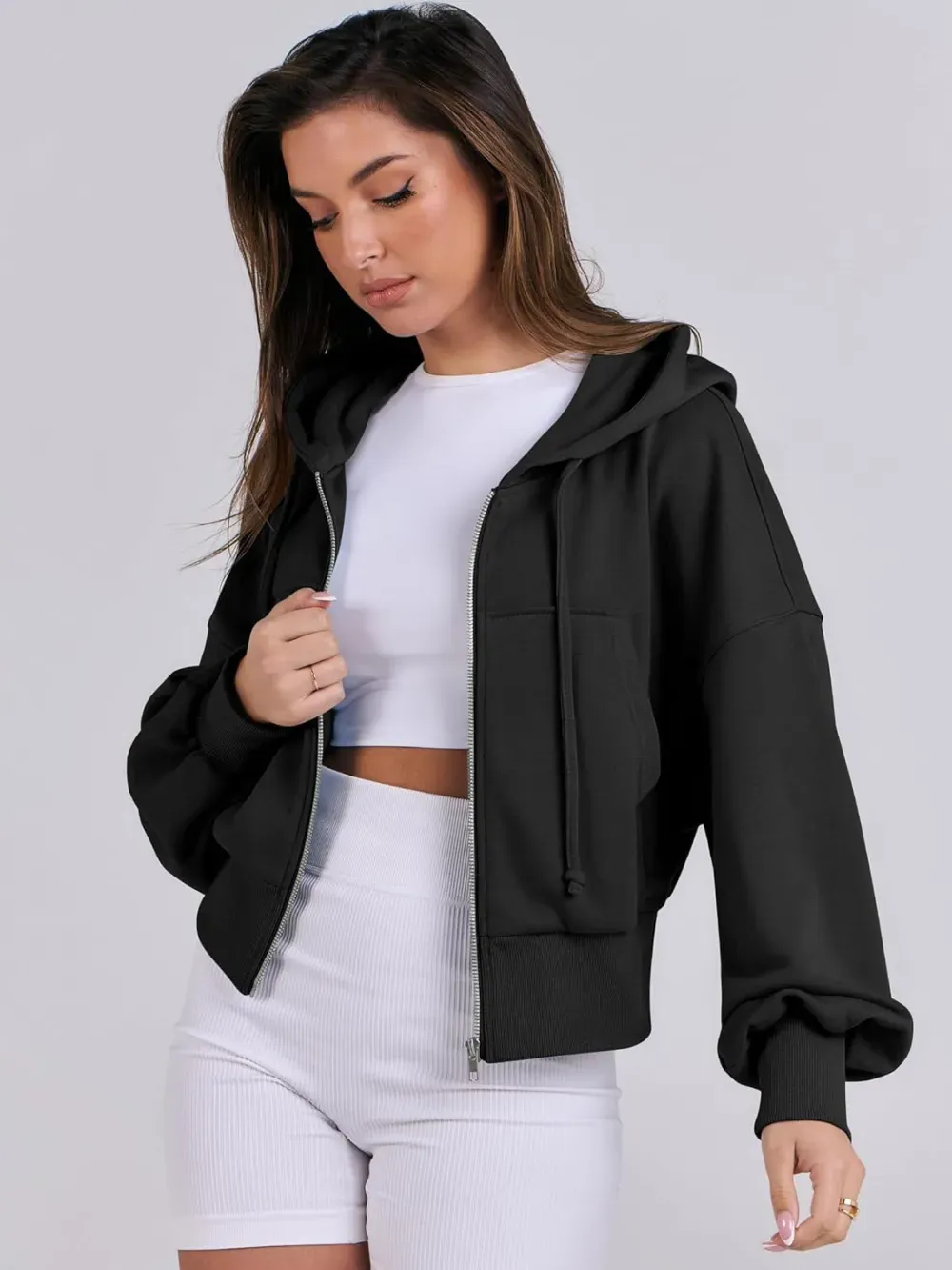 Women's Zip Up Hoodies Cropped Sweatshirts Full Zip Jackets Casual Fashion Fall Outfits Winter Clothes