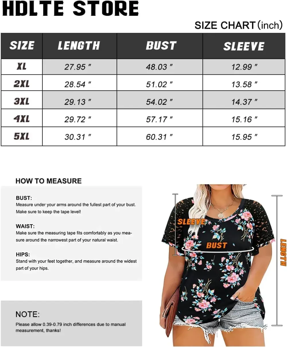 HDLTE Womens Plus Size Tops Floral Bell Sleeves Blouses Summer Crewneck Tunic Loose Casual T Shirts