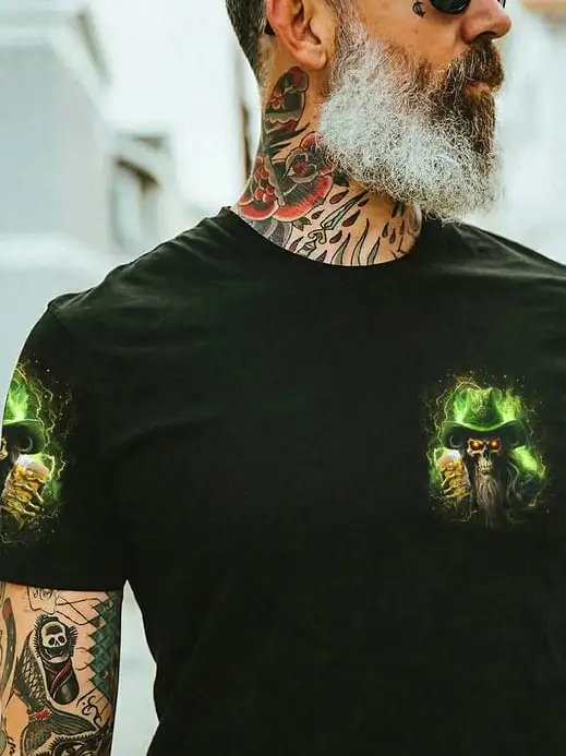 Men's Bring Beer St Patrick Skull Print T-Shirt