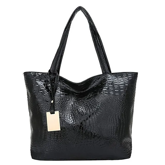 Women's Tote PU Leather Daily Zipper Solid Color Silver Black Gold