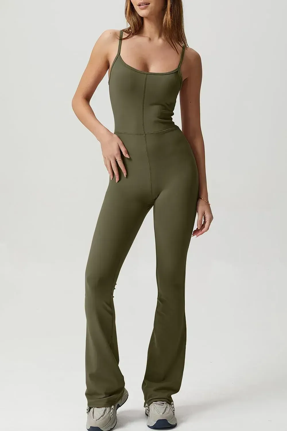 Flare Jumpsuits for Women Spaghetti Straps Scoop Neck Bodycon Full Length Casual Unitard Playsuit