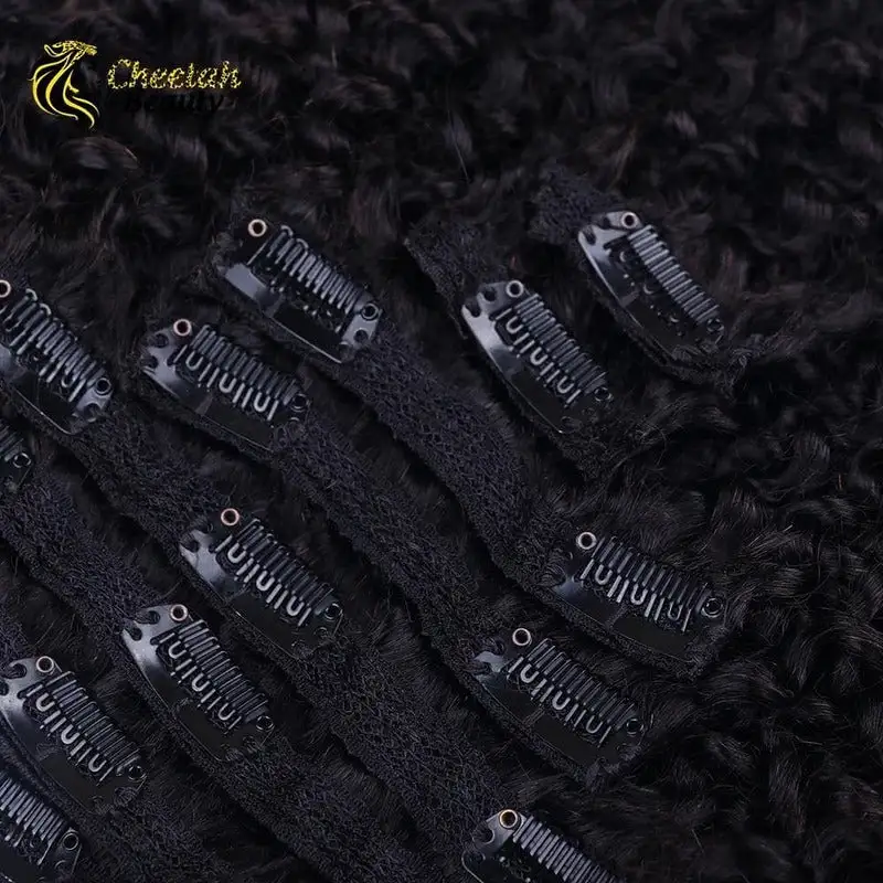 3C/4A Kinky Curly Clip In Hair Extensions For Black Women Remy Human Hair 8pcs With 18 Clips