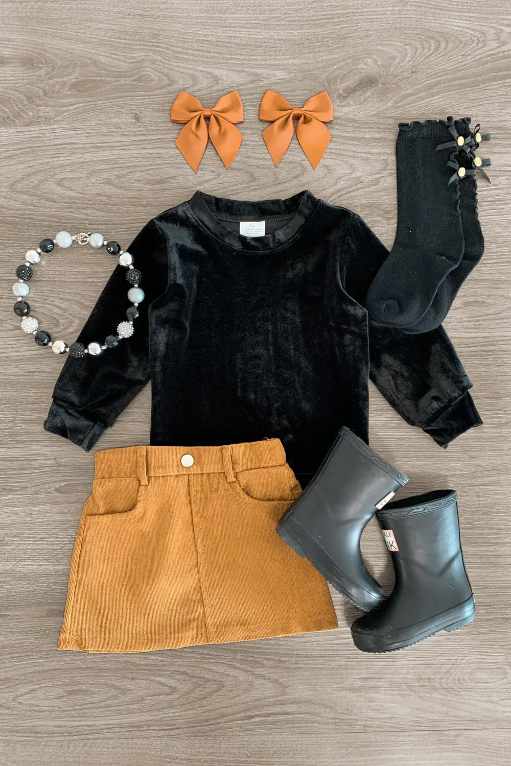 Black & Brown Corduroy Skirt Set