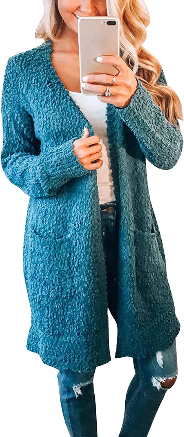 Women's Long Sleeve Soft Chunky Knit Sweater Open Front Cardigans Outwear Coat