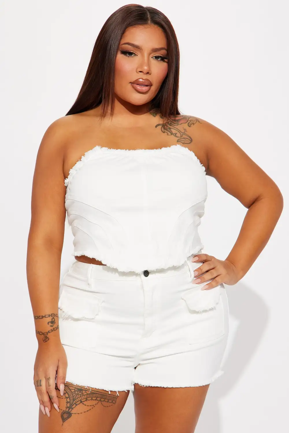 Call The Shots Stretch Denim Corset Top - White