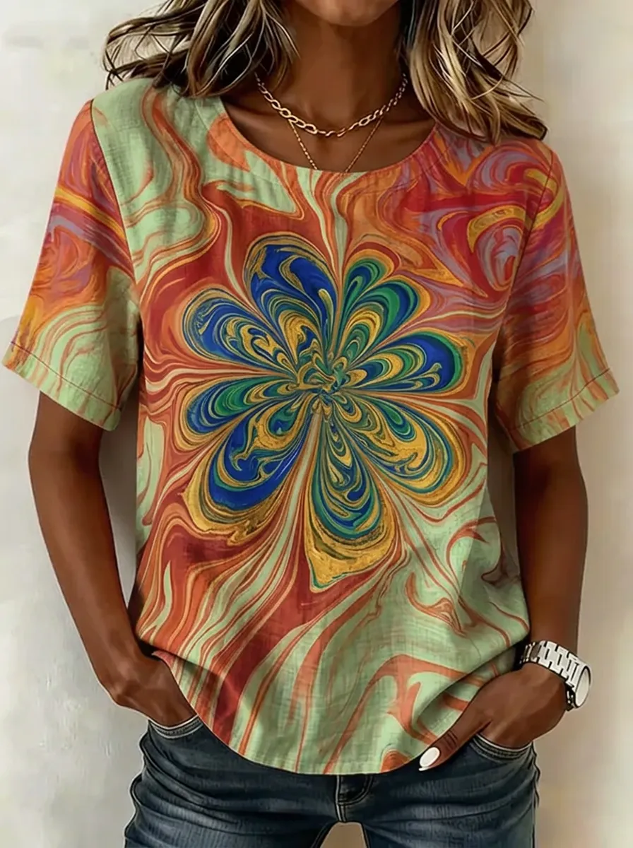 Women's Nashville Music Lover Swirl Flower Printed T-shirt