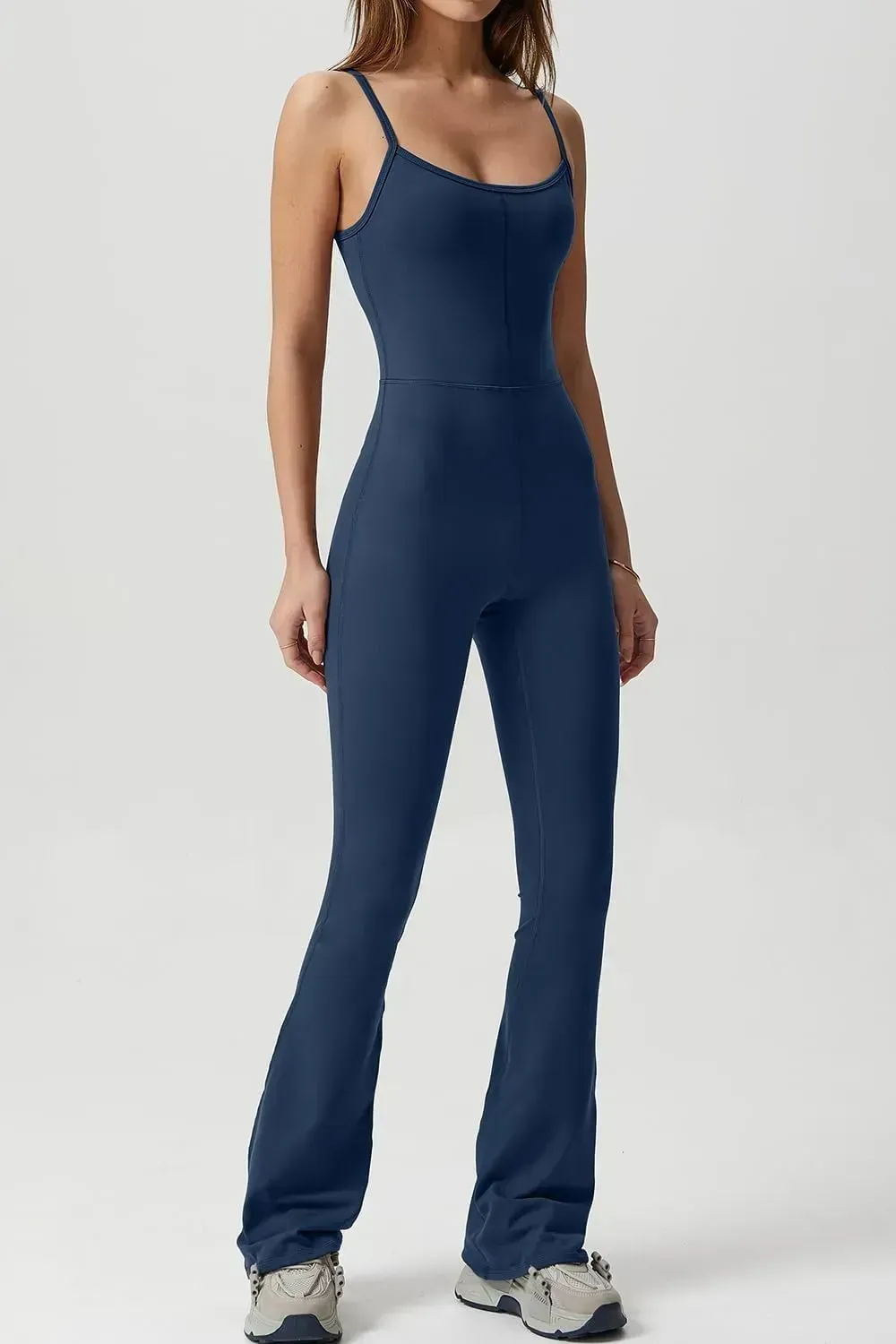 Flare Jumpsuits for Women Spaghetti Straps Scoop Neck Bodycon Full Length Casual Unitard Playsuit