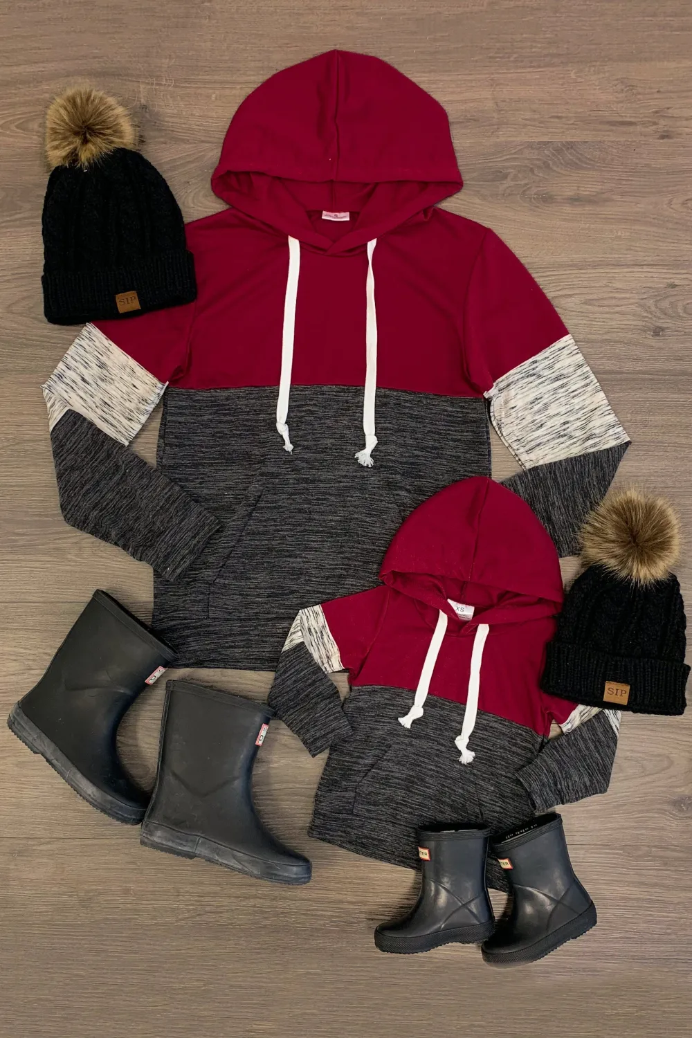 Mom & Me - Burgundy Black & Gray Hoodie