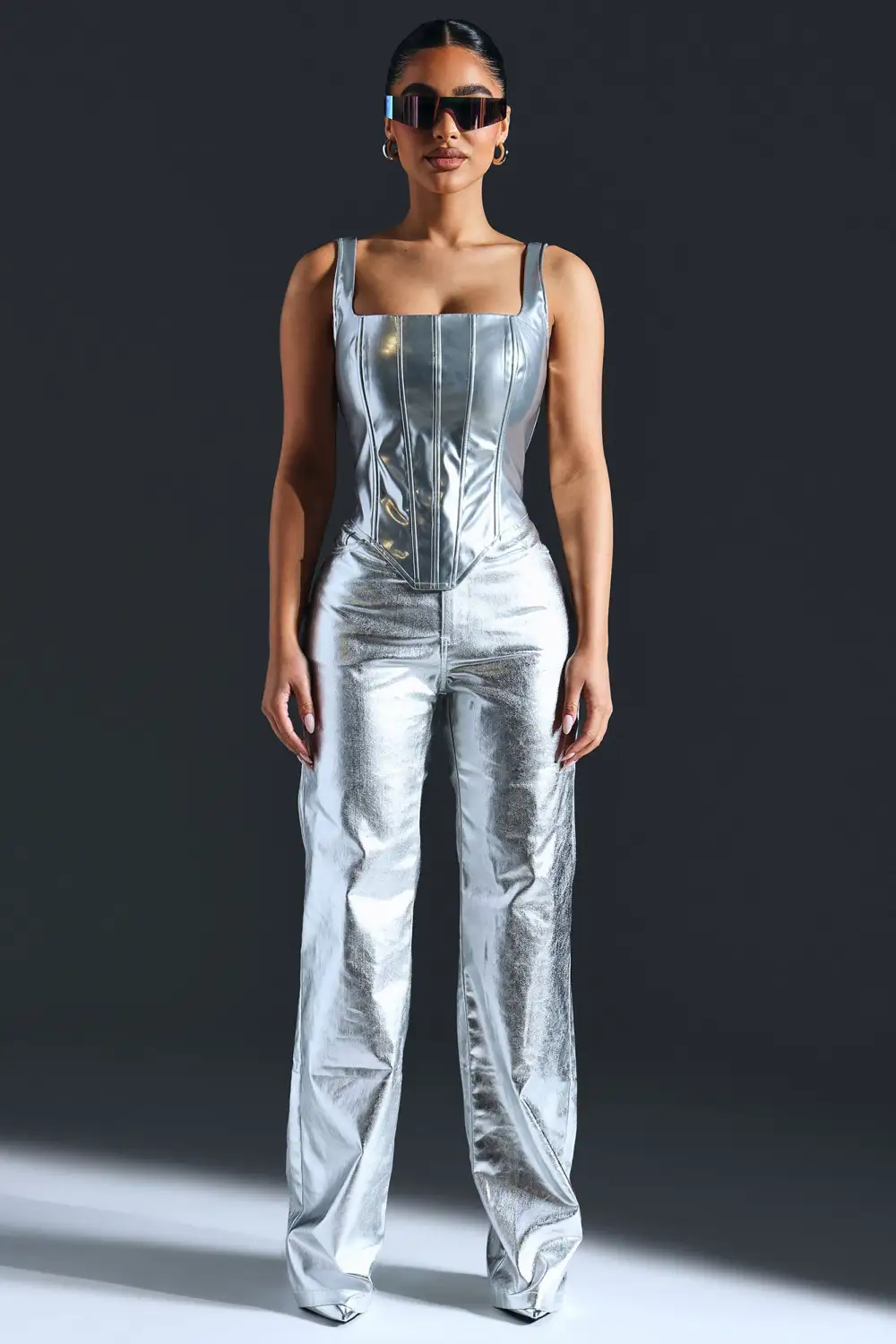 She's Iconic Metallic Corset Top - Silver