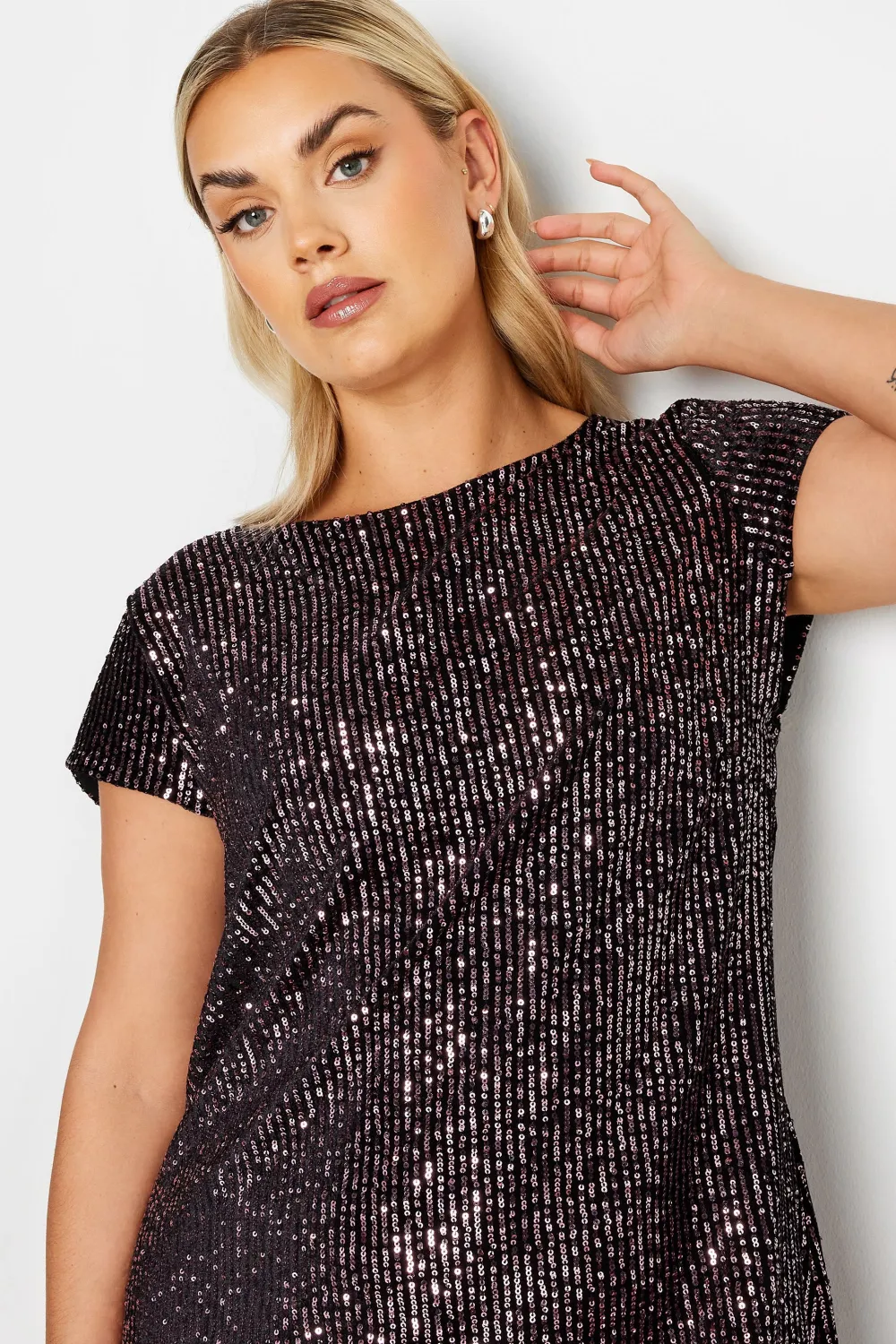 YOURS Curve Purple Sequin Embellished Velvet Midi Dress