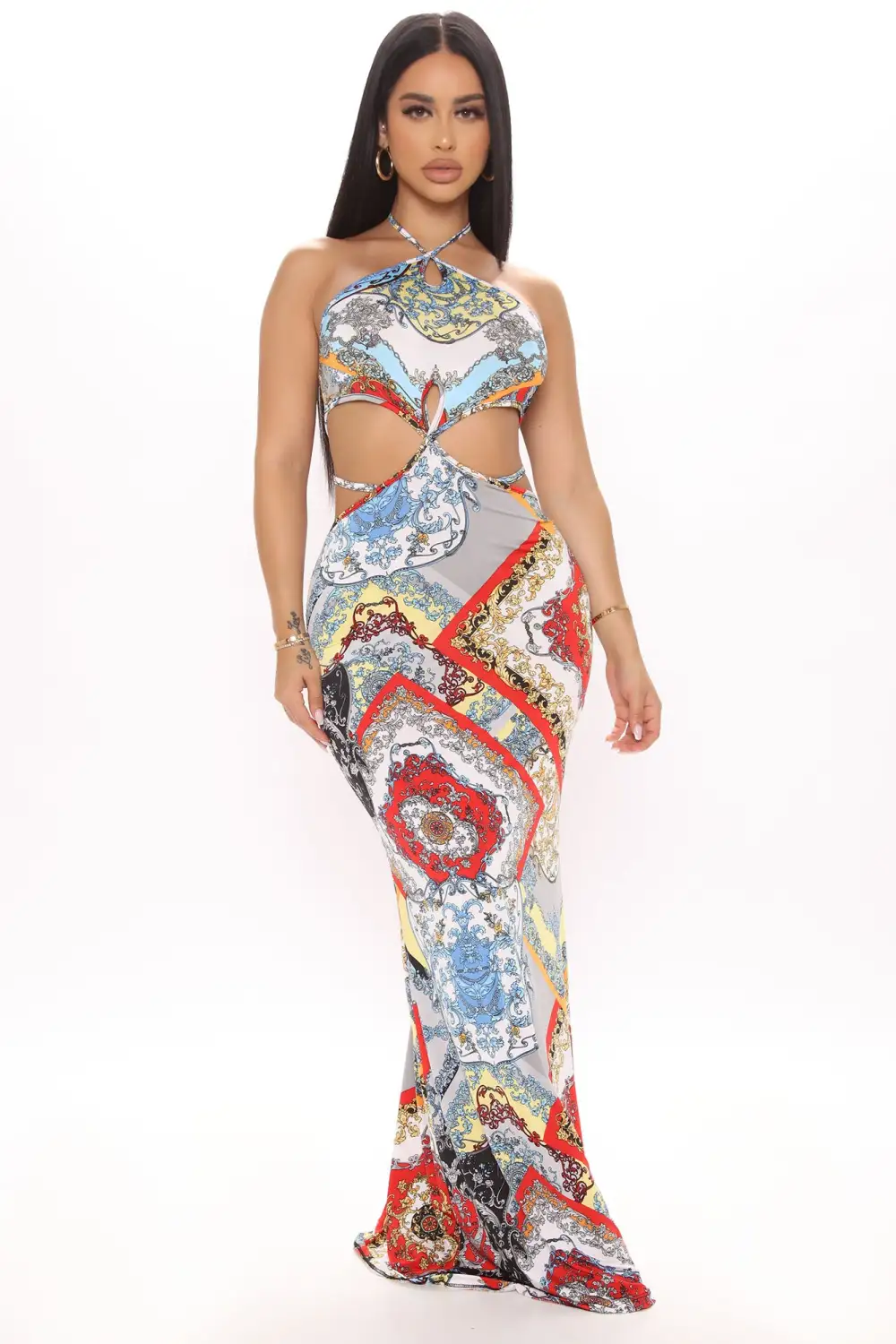 Yacht Cruise Maxi Dress - Red/combo