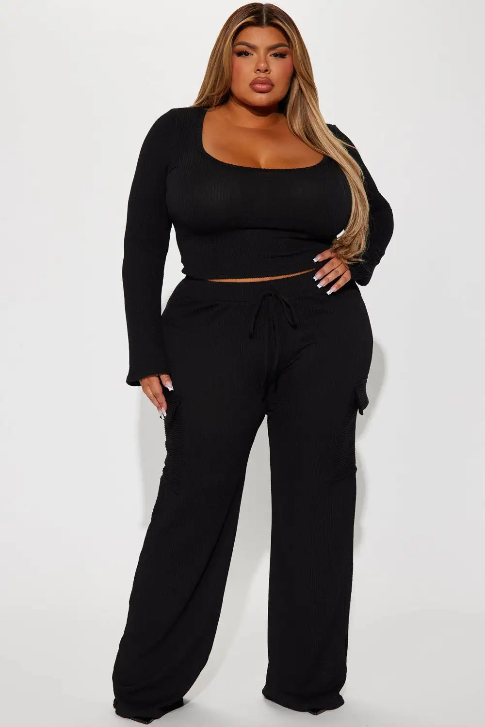Nobody Like Me Ribbed Pant Set - Black