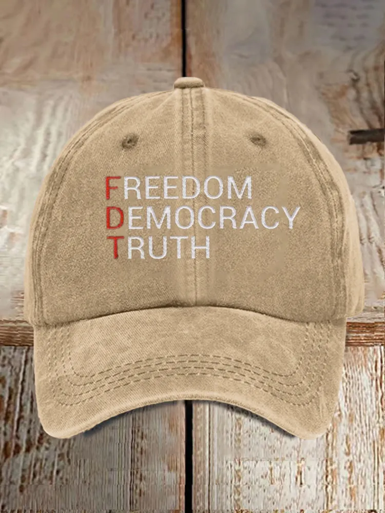 Unisex Distressed Washed Cotton FDT Freedom Democracy Truth Hat