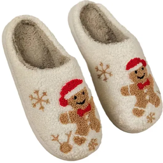 Christmas Beige Closed Toe Falt Slippers