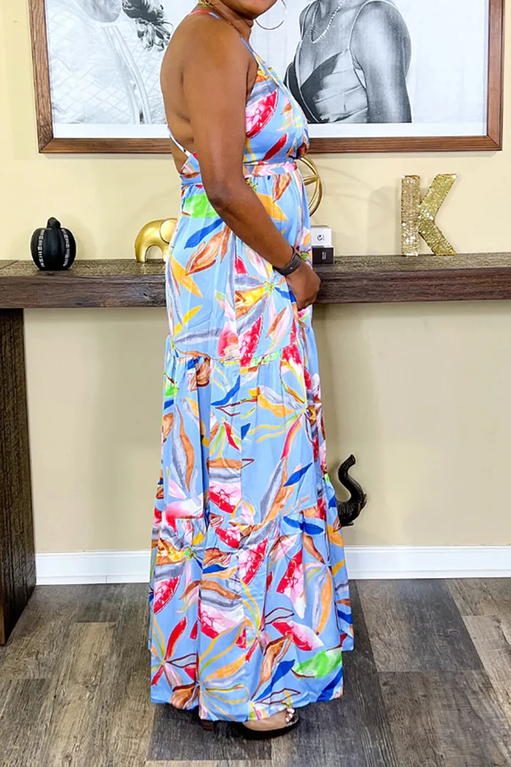 Printed Cross Strap Maxi Dress