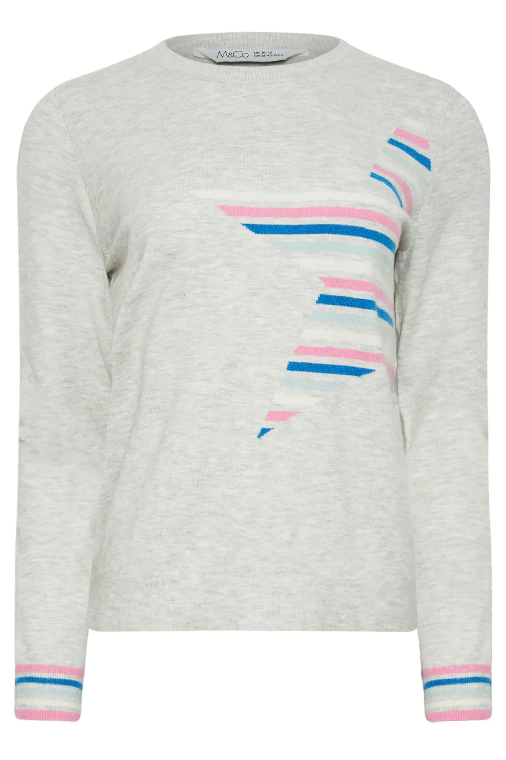 M&Co Grey Stripe Cuff Star Print Jumper