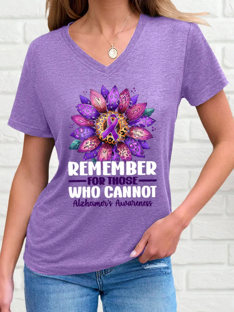 Women'S Short-Sleeved T-Shirt Remember For Those Who Cannot Alzheimer'S Awareness Sunflower Prints