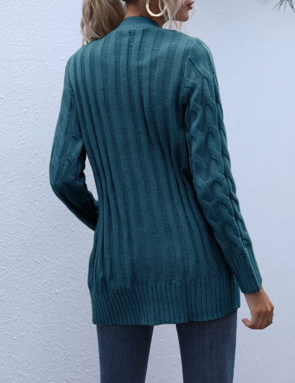 MEROKEETY Women's 2024 Fall Long Sleeve Cable Knit Sweater Open Front Cardigan Button Loose Outerwear