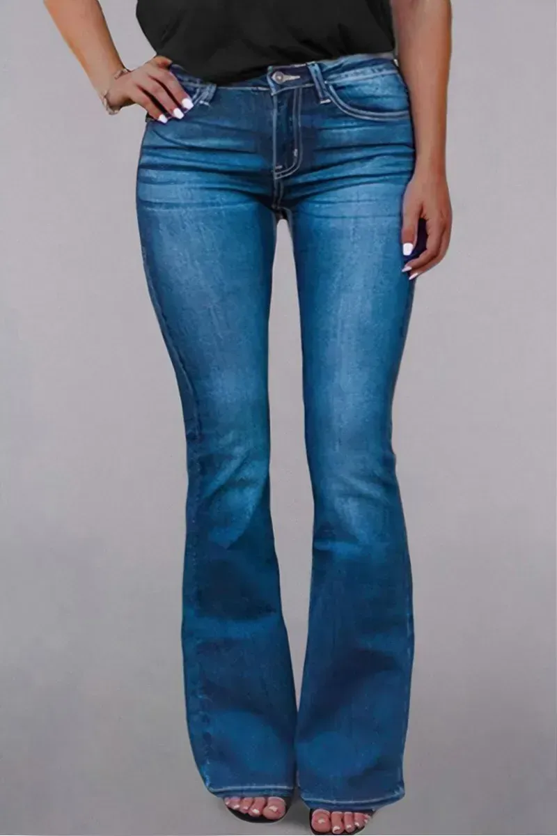 Zip Fly Mid Waist Bootcut Jeans