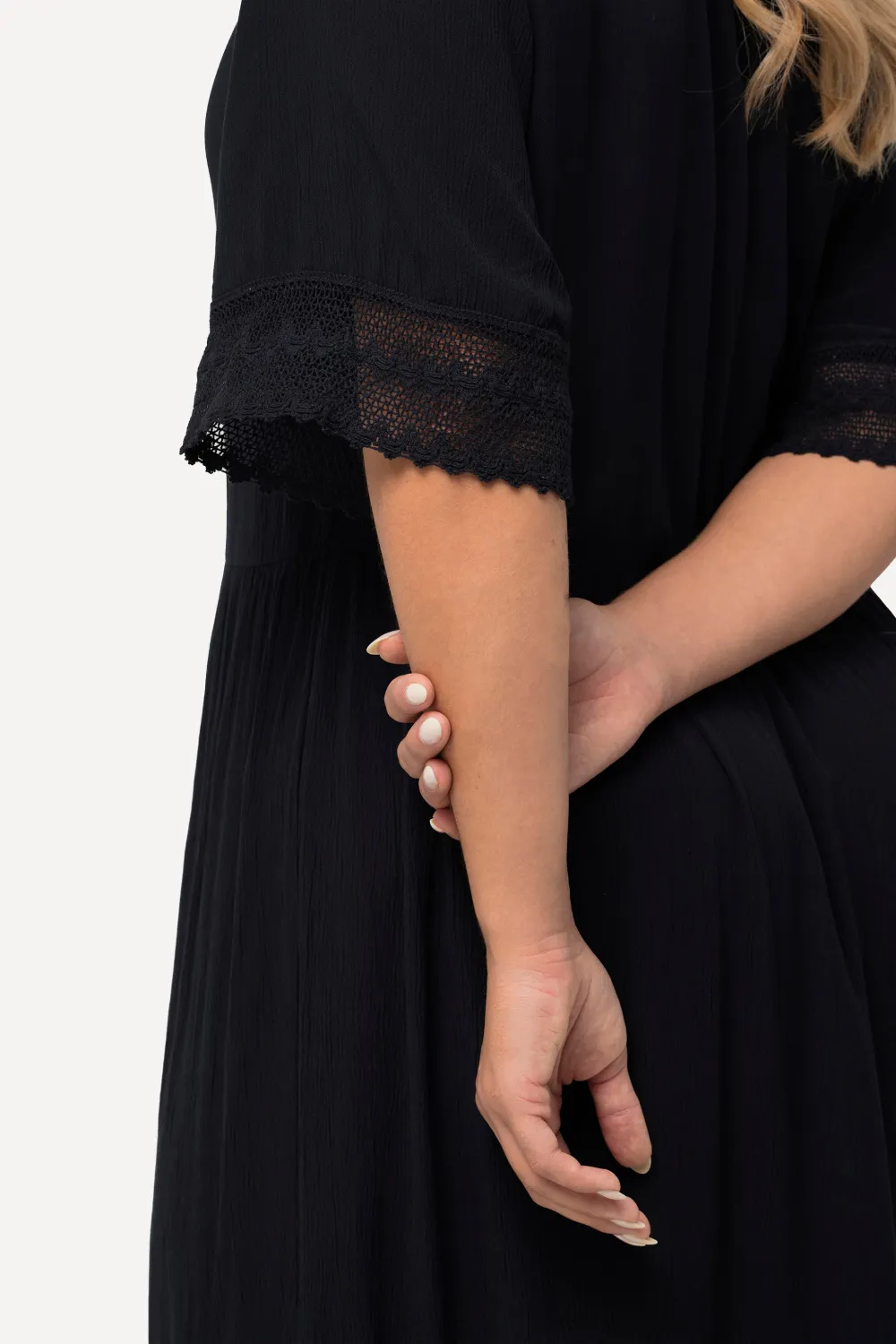Tunika-Midikleid, Spitze, A-Linie, V-Ausschnitt, Halbarm