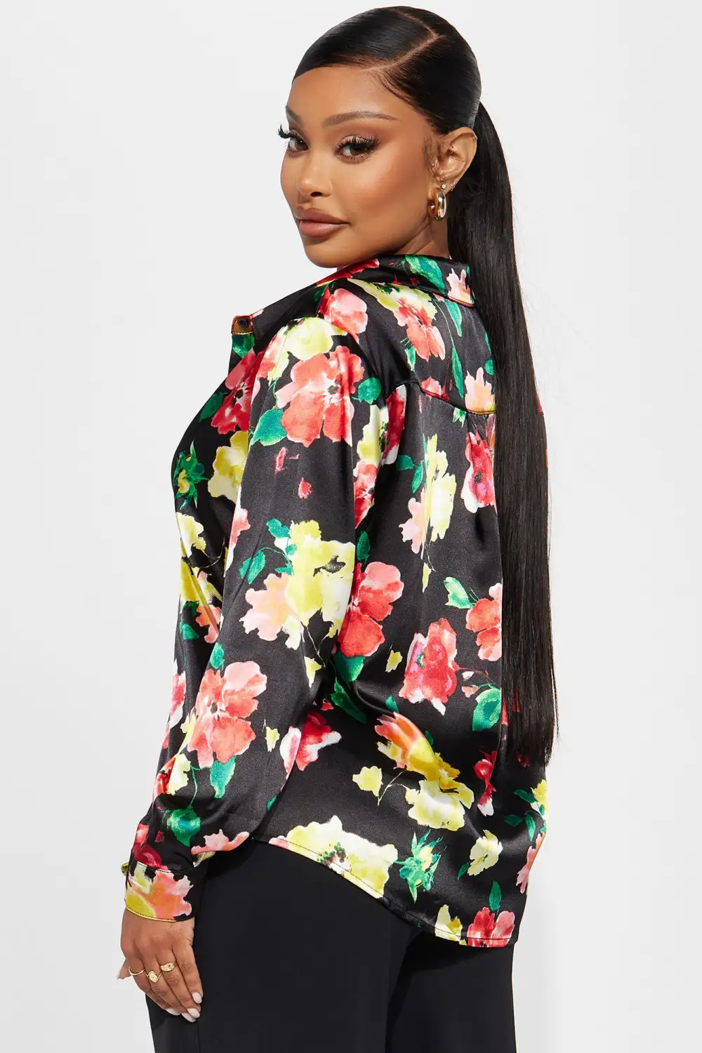 Growing Daily Satin Shirt - Black