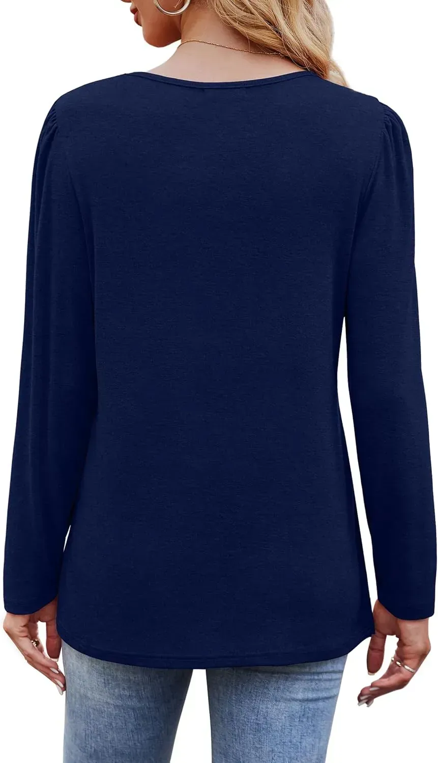 OFEEFAN Long Sleeve Shirts for Women Fall Fashion 2024 Dressy Casual Blouses Trendy Pleated Tunic Tops for Leggings