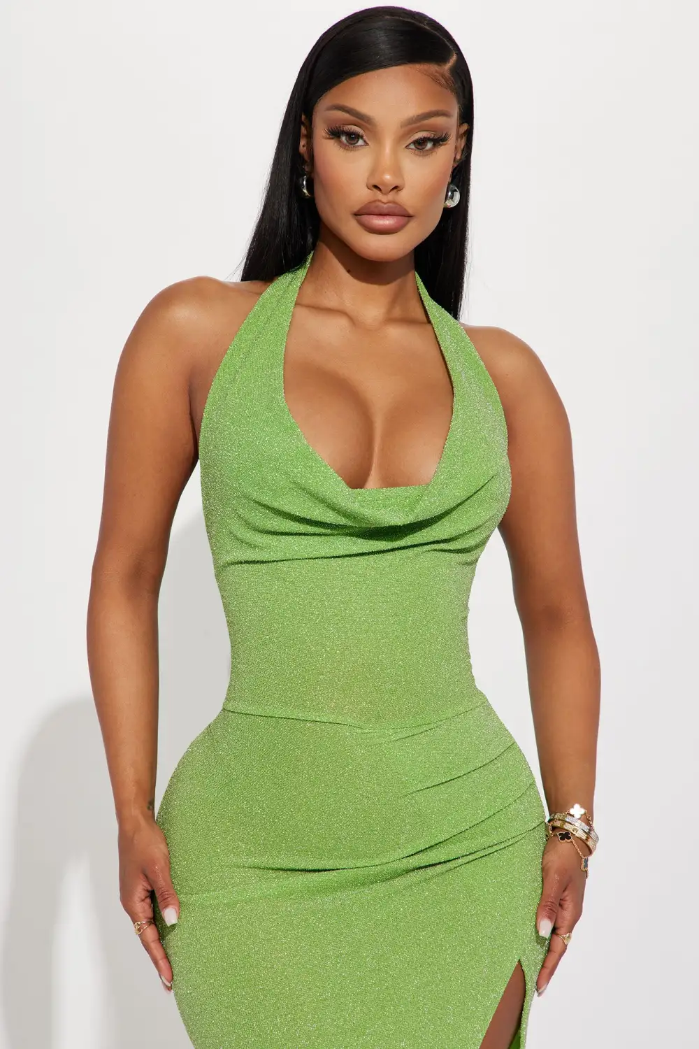Elle Metallic Maxi Dress - Green
