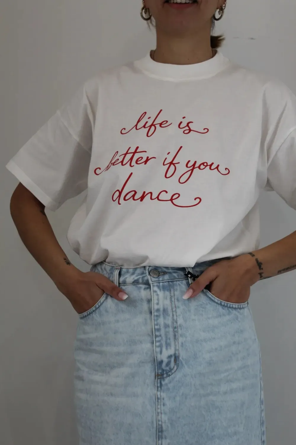 Trimmed Graphic Crewneck Cotton Tee Layer