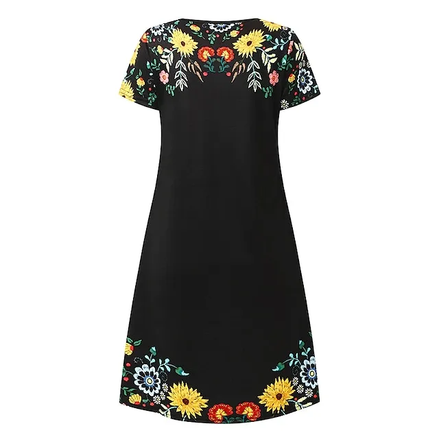 Women's Casual Dress Casual Dress Shift Dress Floral Print Ruched Print Square Neck Mini Dress Fashion Modern Daily Holiday Short Sleeve Regular Fit Black Summer Spring S M L XL XXL